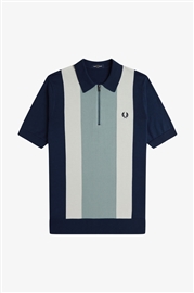 Fred Perry K9728 Vertical Stripe Zip Neck - Tennis Blue