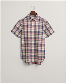 Gant Regular Cotton Linen Check Shirt - Dusty Blue