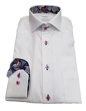 Oscar White Long Sleeve Formal Shirt (Pink Buttons)