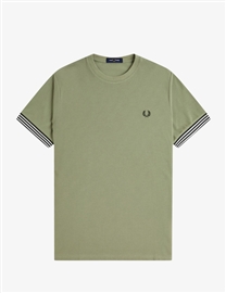 Fred Perry M7707 Striped Cuff Tee - Olive Mint