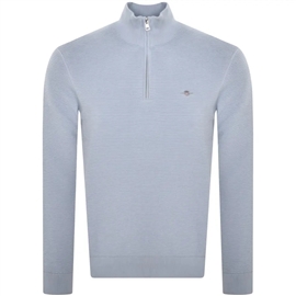 Gant Textured Cotton Half Zip - Stormy